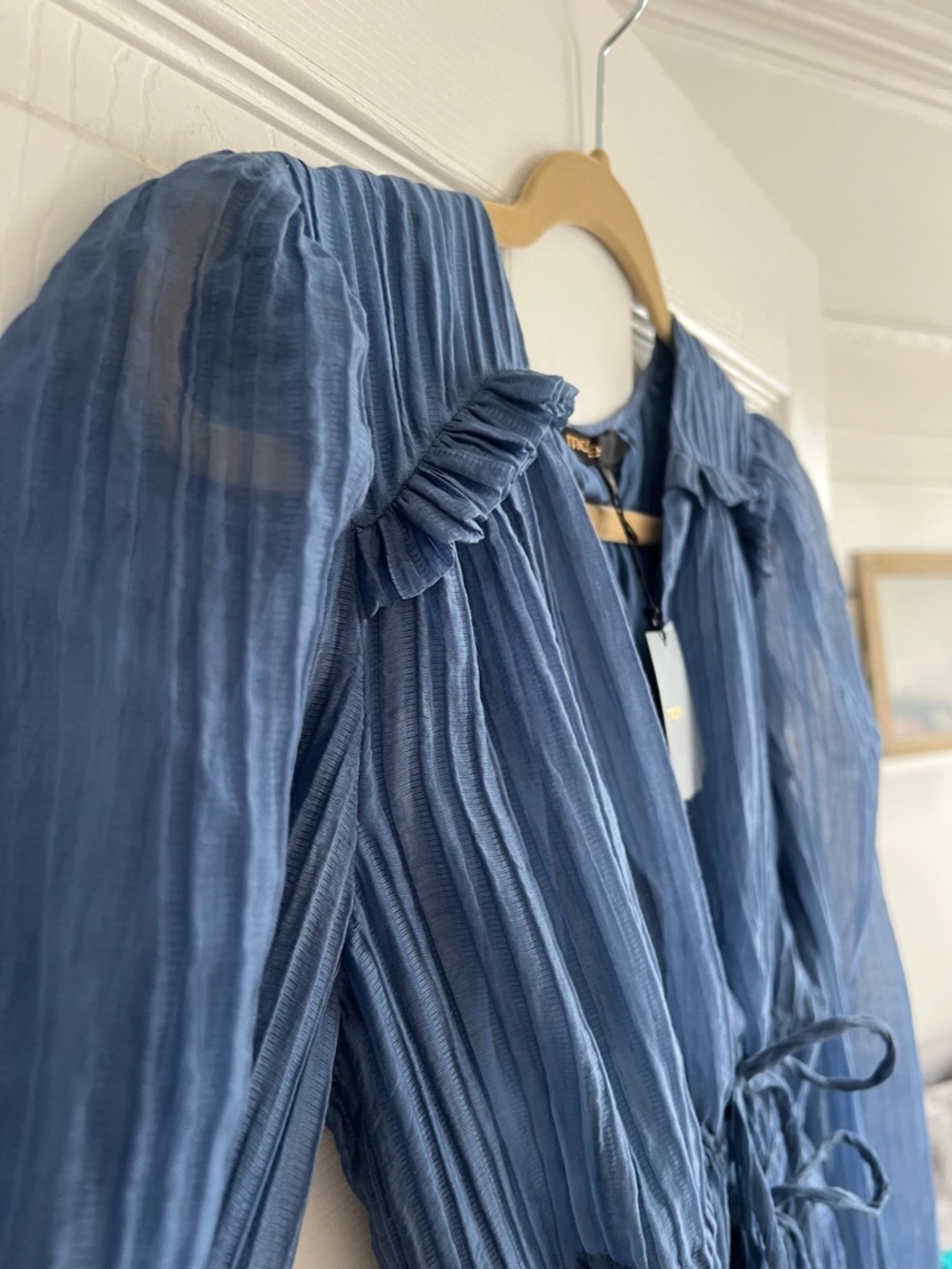 NWT Maje Dress — Riala Voile Dress in Blue, Long sleeve blue dress with skirt, S - Picture 10 of 16